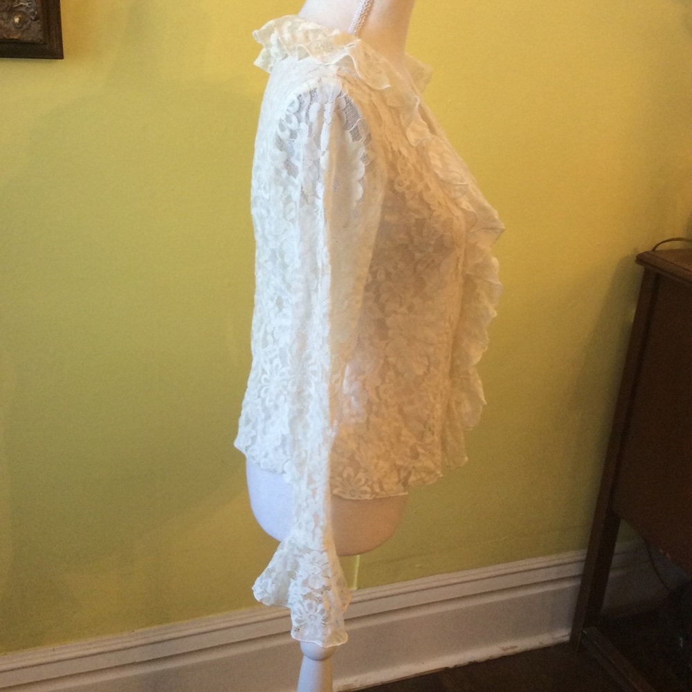 INC Beautiful Ivory Lace Long Sleeve Ruffled Jacket Size S - Picture 7 of 10